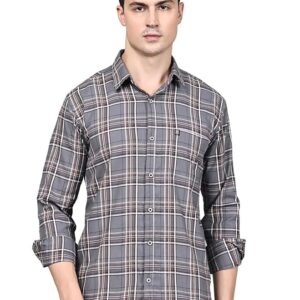 Man Stylish Slim Fit Cotton Spread Collar Checked Casual Shirt for Men(Dark Grey)