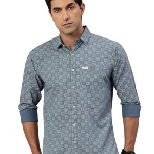 Custom Abstract Printed Pure Cotton Slim Fit Casual Shirt(Slate Grey)