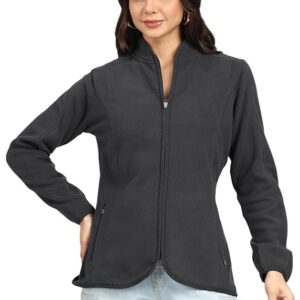 Women's Standing Collar Zipper Fleece Standard Length Jacket(Dark Grey)