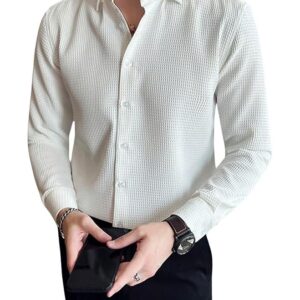 Men's Formal Button Down Shirt – Slim Fit Shirt's for Men | Textured Long Sleeve Polycotton