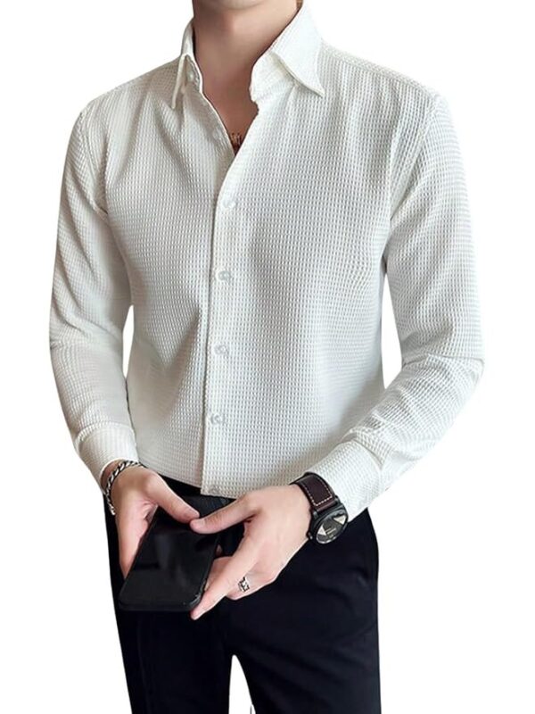 Men's Formal Button Down Shirt – Slim Fit Shirt's for Men | Textured Long Sleeve Polycotton