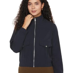 Women's Faux Fur-Lined Puffer Jacket with Detachable Hood - Warm, Stylish (Navy)