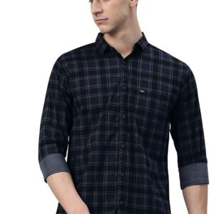 Men Small Checkered Slim Fit Cotton Casual Shirt (Charcoal Grey)