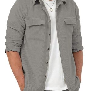Men Polyester Casual Regular Fit Shirts（Grey)