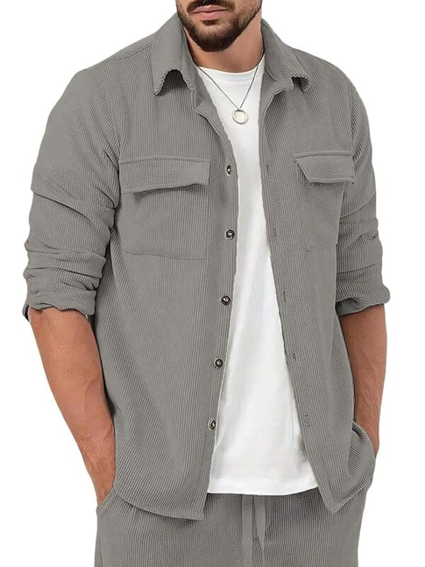 Men Polyester Casual Regular Fit Shirts（Grey)