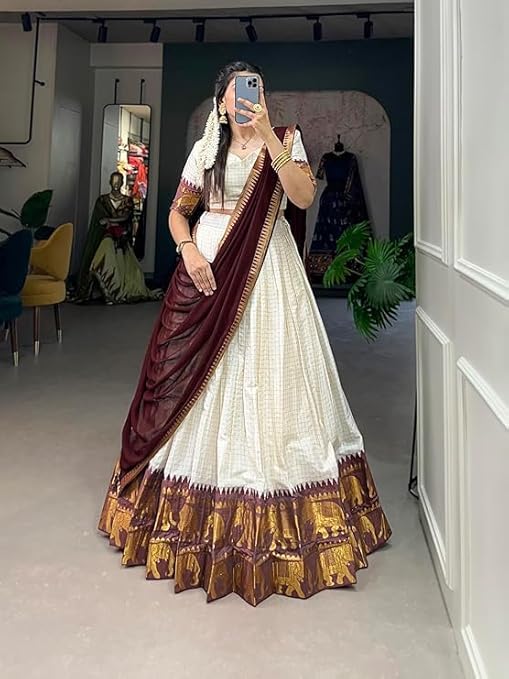 ZITON Women's Indian Traditional Kanjivaram Silk Pure Weaving Lehenga Choli Along With Dupatta A