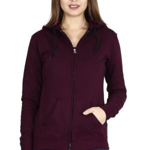 Women's Cotton Full Zipper Sweatshirt Hoodies with Kangaroo Pocket(Maroon)