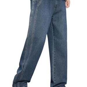 Jeans for Men | Loose Fit Light Wash Denim Pants with Wide Leg Streetwear Style(Dark Blue)