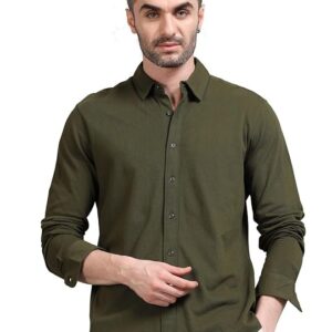 Men's Cotton Pique Regular Fit Full Sleeve Solid Knitted Shirt(Olive Green)