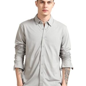 Men's Cotton Pique Regular Fit Full Sleeve Solid Knitted Shirt(Grey)