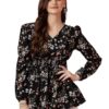 Sheetal Associates Women's Crepe Puff Sleeves Peplum Top with Floral Printed Regular Fit Full Sl