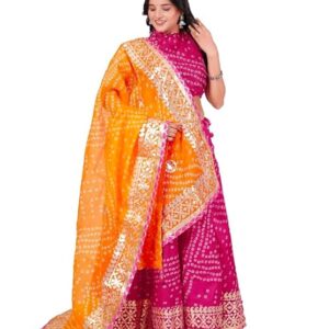 Traditional Ethnic Kota Doria Bandhani Lehenga Choli Set for Wedding and Ethnic FestivalEmbroidered
