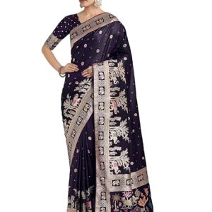 Monjolika Fashion Women's Gorgeous Banarasi Designer Satin Silk Rich Zari Woven Pallu & Unst