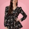 Sheetal Associates Women's Crepe Puff Sleeves Peplum Top with Floral Printed Regular Fit Full Sl