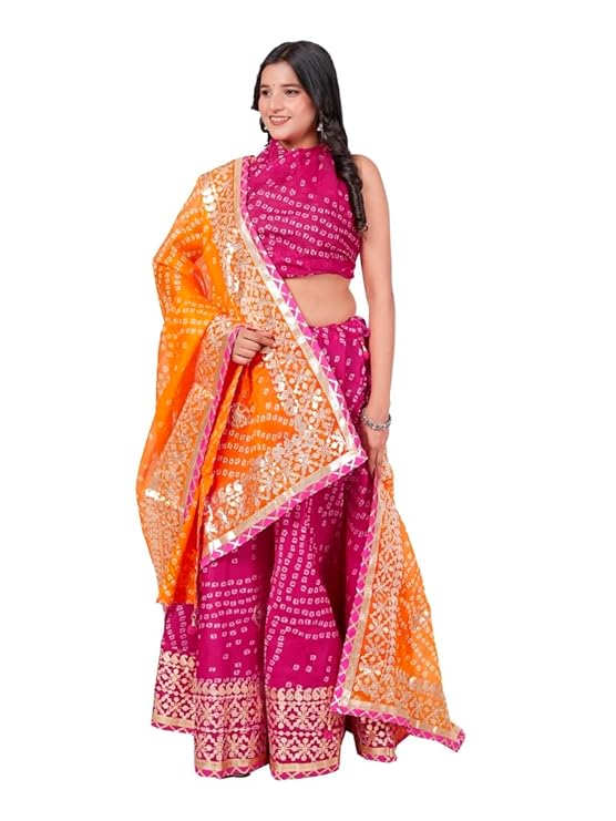 Traditional Ethnic Kota Doria Bandhani Lehenga Choli Set for Wedding and Ethnic FestivalEmbroidered