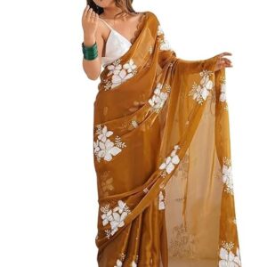 Women's Shimmer Organza Sequence Embroidery Saree With Unstitched Blouse Piece