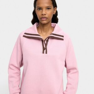 Sweatshirt with Polo Collar and Stripes – Pink