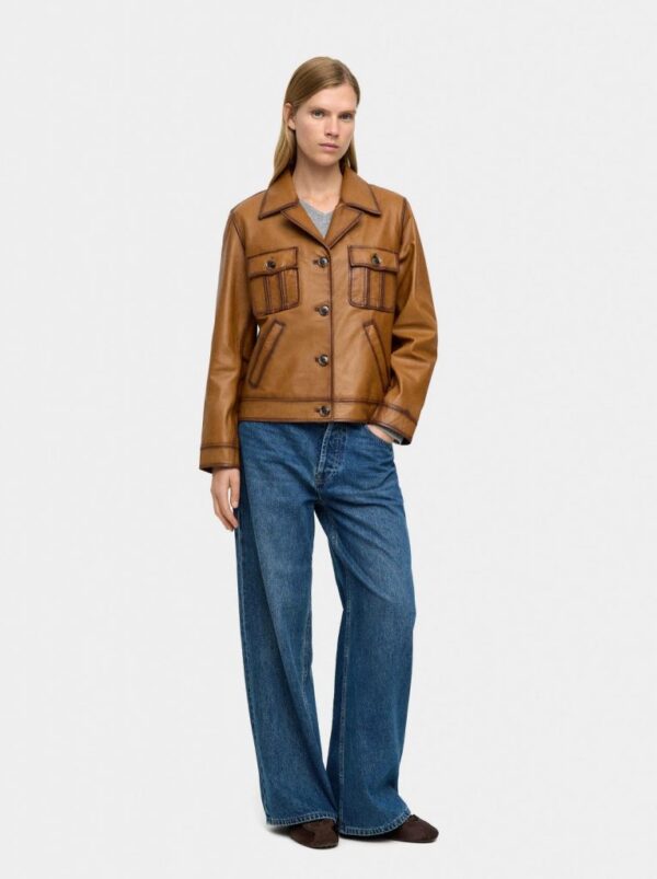 Leather Jacket with Marked Topstitching – Cinnamon