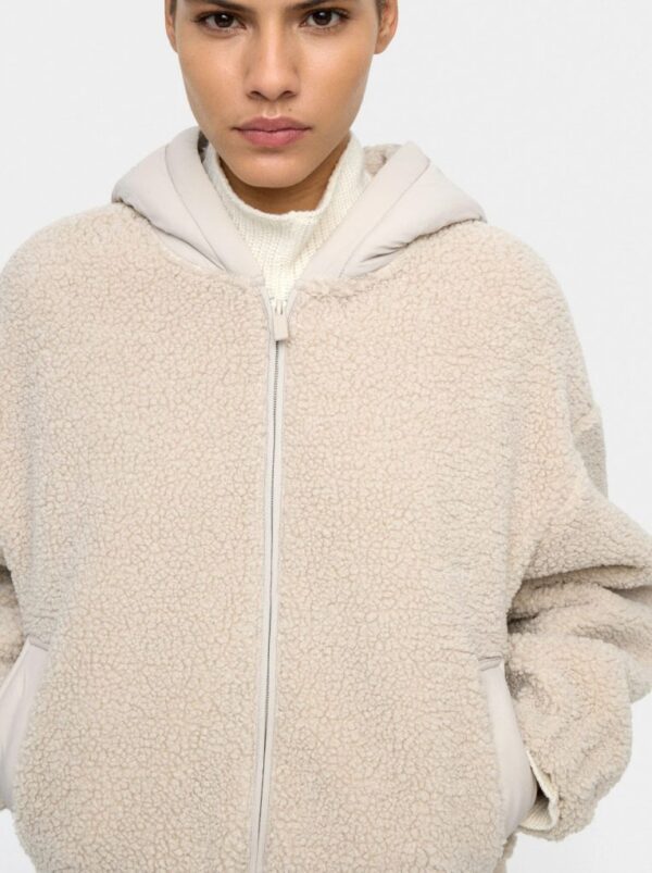 Sherpa-Effect Coat with Hood – Gray