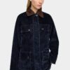 Denim Jacket with Velvet Effect – Navy