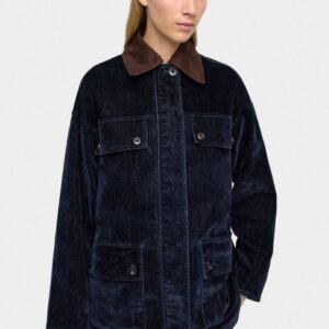 Denim Jacket with Velvet Effect – Navy