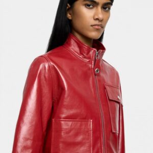 Leather Jacket with Zipper – Red