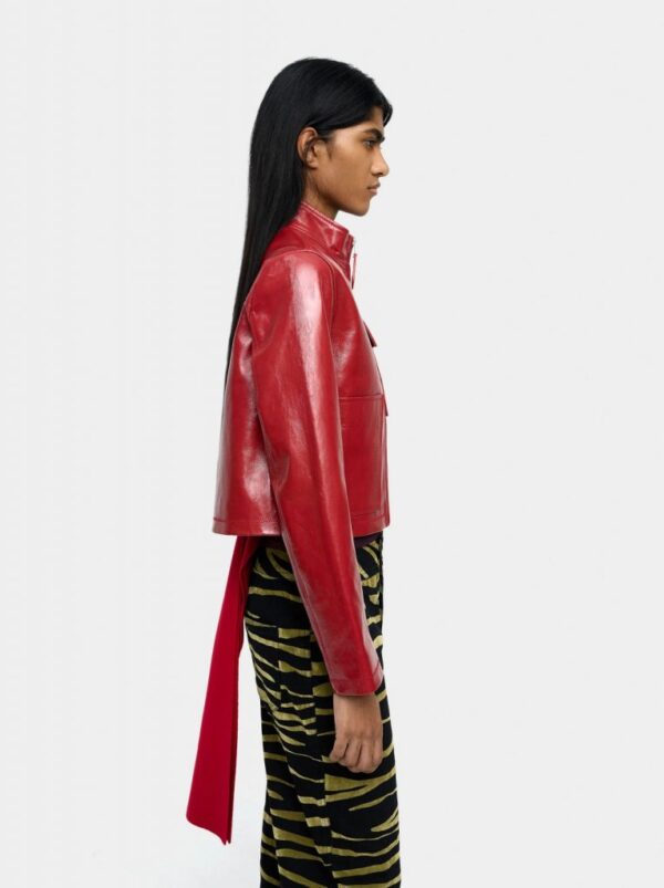 Leather Jacket with Zipper – Red