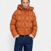 Quilted Coat with Removable Hood – Orange