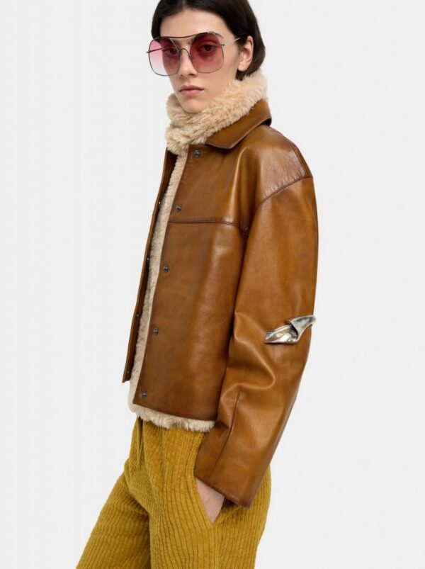 Leather Jacket with Topstitching – Cinnamon