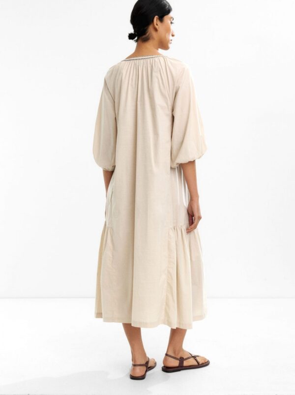 100% Cotton Embroidered Midi Dress – Ecru