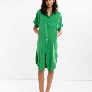 100% Lyocell Shirt Midi Dress – Green
