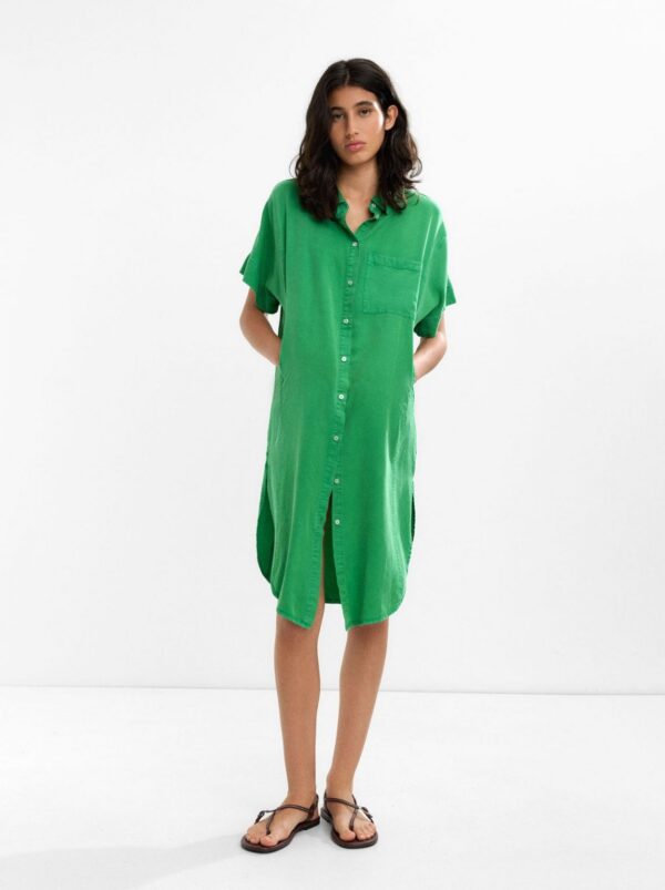 100% Lyocell Shirt Midi Dress – Green