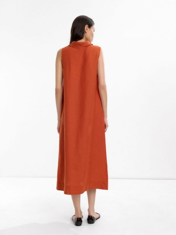 100% Linen Midi Dress – Brick Red