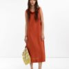 100% Linen Midi Dress – Brick Red