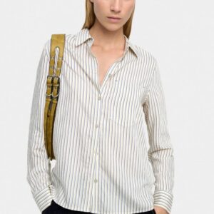Ecru Stripe Long-Sleeve Shirt with Relaxed Structure