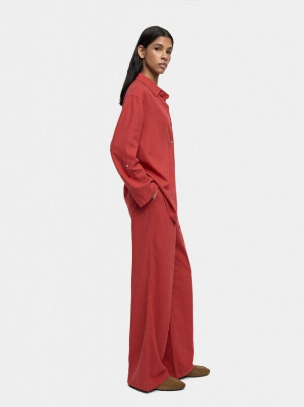Brick Red Linen-Blend Shirt with Utility Pocket