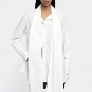 White Cotton Shirt with Integrated Scarf Detail