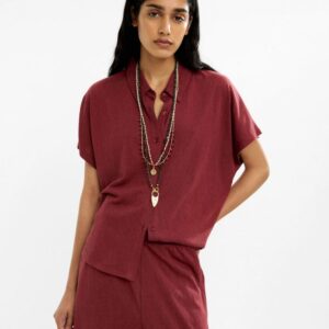 Bordeaux Short-Sleeve Cotton Shirt