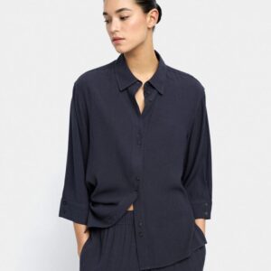 Lyocell Shirt with Double-Button Detail in Soft Gray