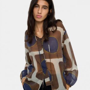 Printed Semi-Transparent Blouse with Artistic Finish
