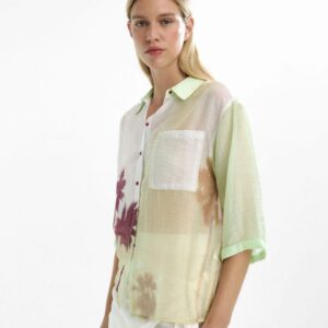 Tropical Sheer Shirt with Palm Motif