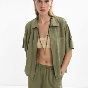 Utility Zip Shirt with Pocket in Olive Green