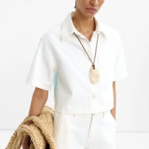 Tropical Palm Print Cotton Shirt in White