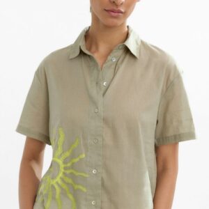 Embroidered Cotton Shirt in Forest Green