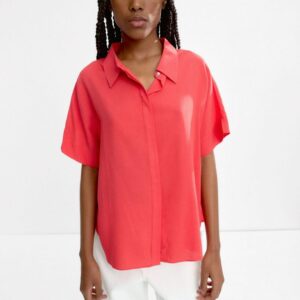 Relaxed Short-Sleeve Shirt in Coral Hue