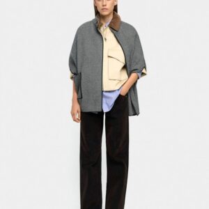 Knitted Poncho with Stitching Detail – Grey
