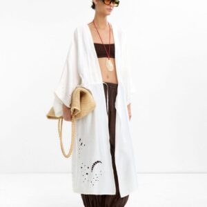 Long Kimono with Pierced Embroidery – White