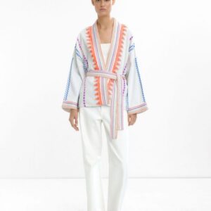Artisan Embroidered Cotton Kimono with Multicolor Detail