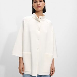 Soft Buttoned Knit Poncho in Clean White
