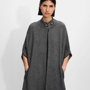 Elevated High-Neck Knit Poncho in Soft Gray